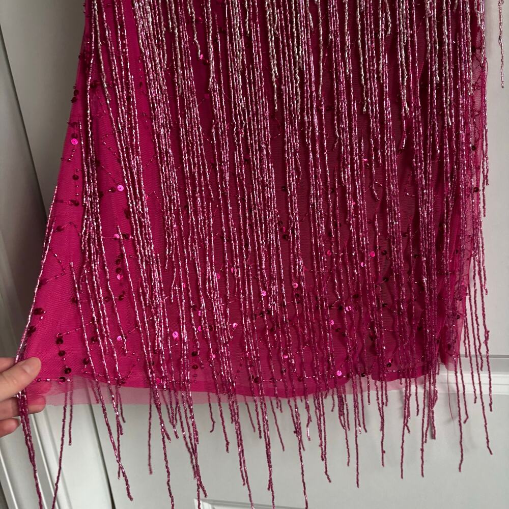 NWT Nasty Gal Tassel Beaded Mini Shift Dress Size 8 Party Hot Pink Festival - Picture 8 of 13